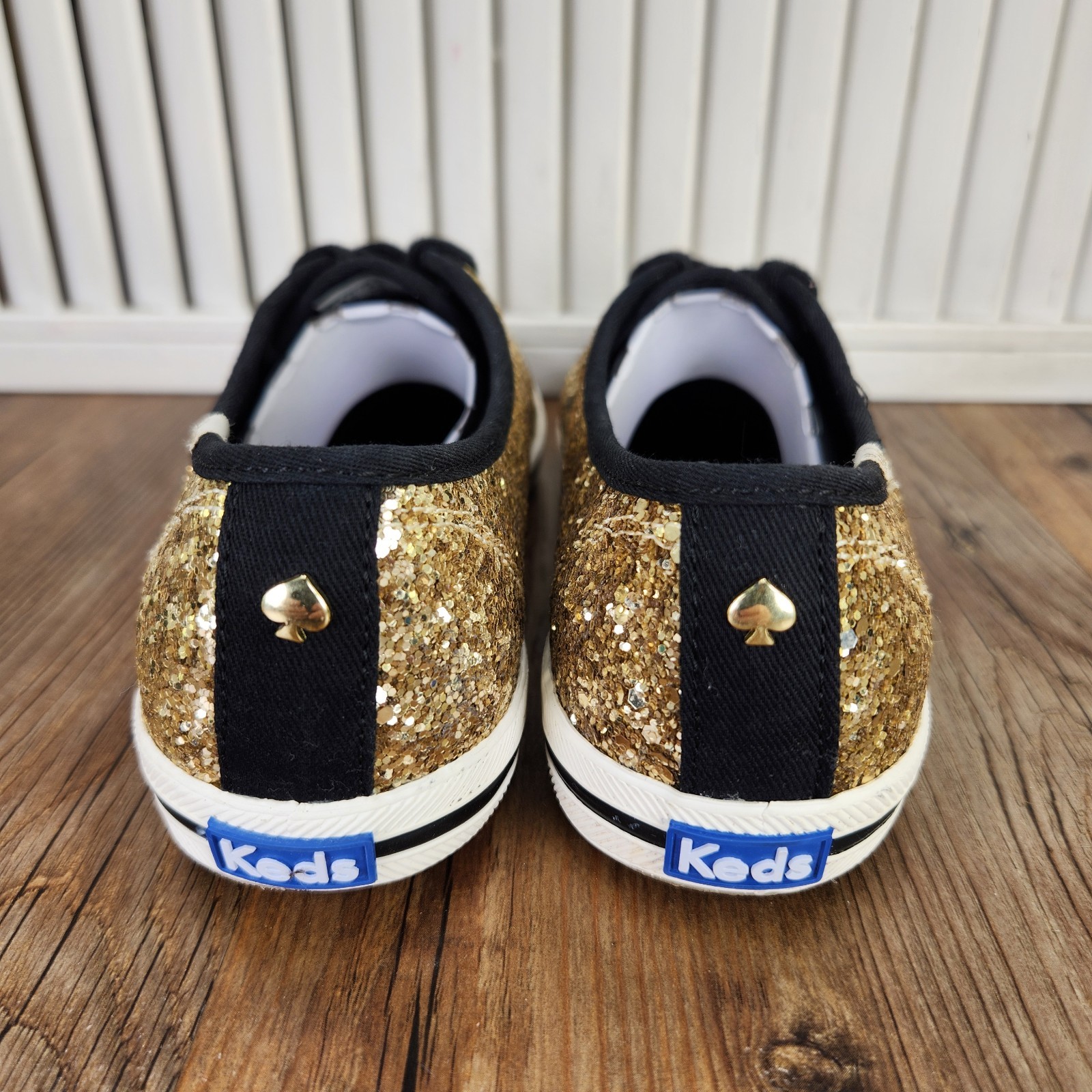 Keds Kate Spade New York Glitter Womens Sz 6 M Gold Sparkle Lace Up Tennis Shoes thumbnail 5