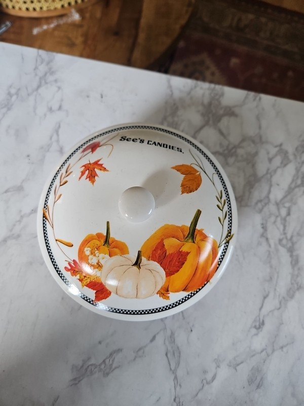 See’s Candies Sweet Harvest Lidded Candy Dish Fall Collector 5.5" Diam. Ceramic