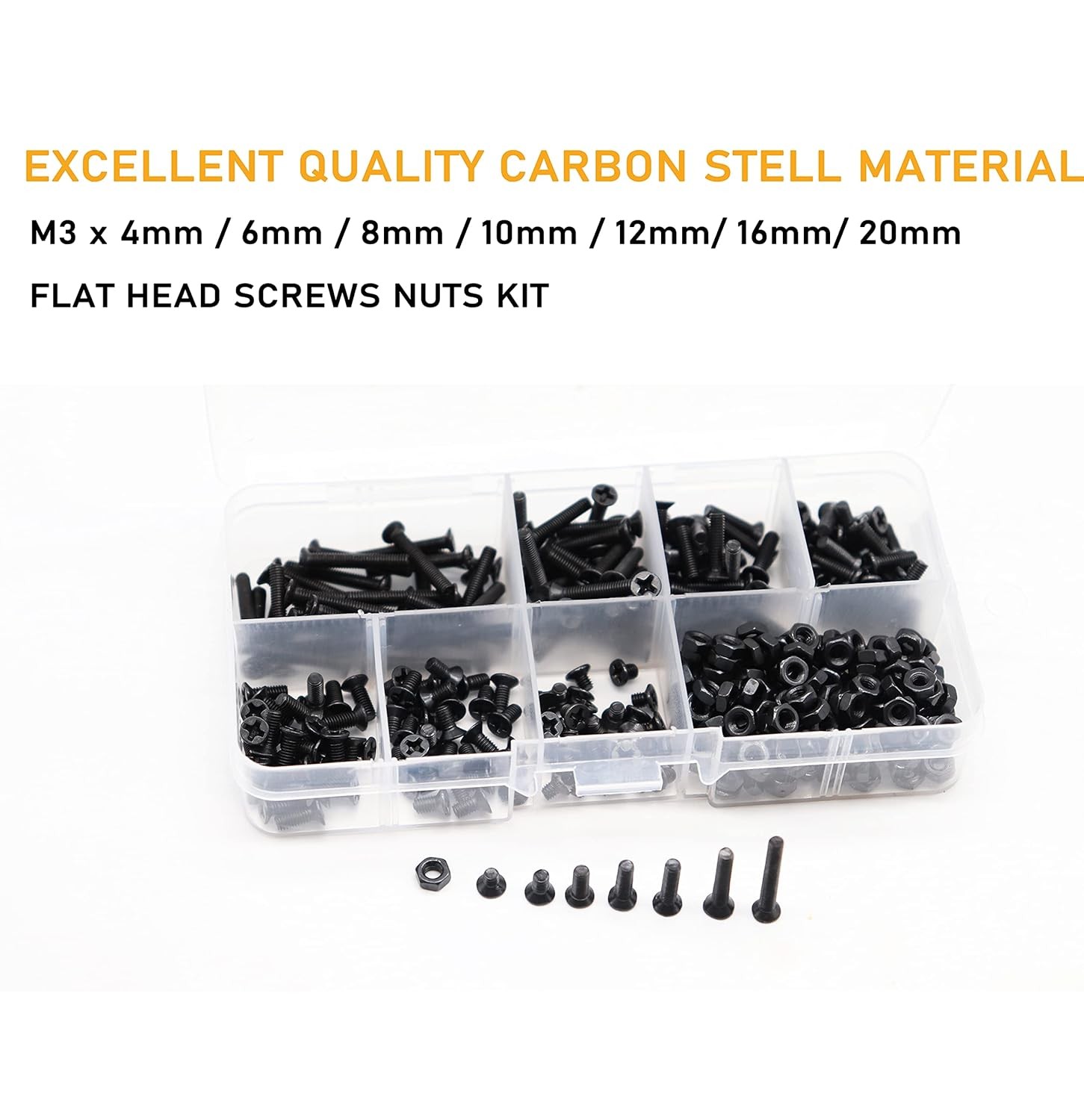 binifiMux M3 Screws Kit, 360pcs (7 Sizes) M3-0.5mm Black One Size, 