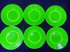 6 Vintage Depression Era Smooth Uranium Vaseline Glass Dessert/Salad Plates