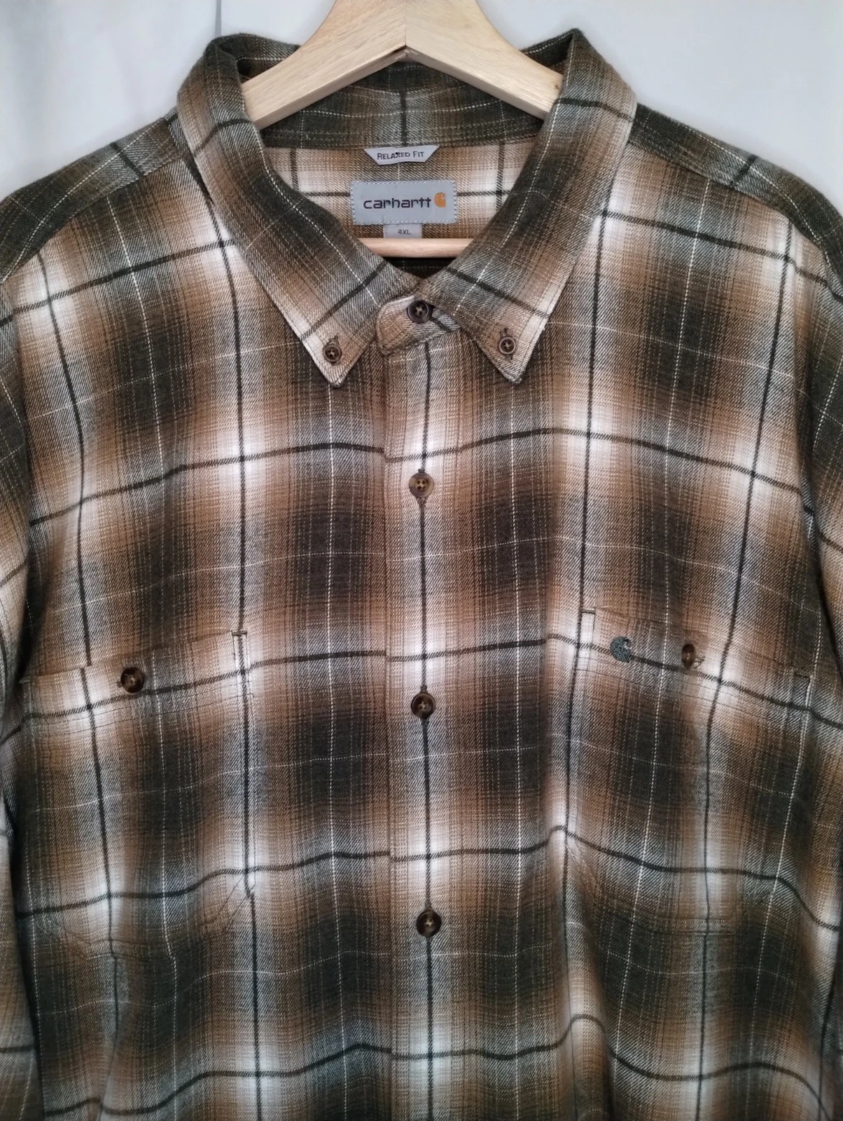 Carhartt Mens Relaxed Fit Midweight Flannel Shirt Green Tan White Plaid 4XL