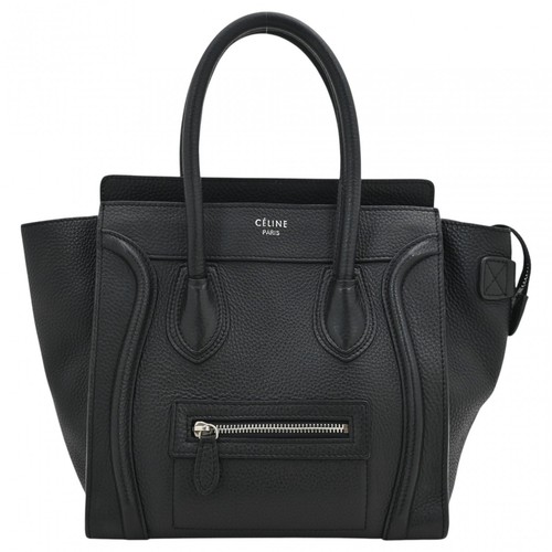 Auth CELINE Luggage Micro Shopper Hand Bag Black Silver Hardware ce8565cc