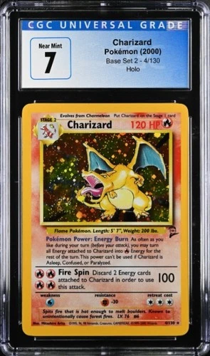 CGC 7 NEAR MINT 2000 CHARIZARD POKEMON HOLO BASE SET 2  4/130
