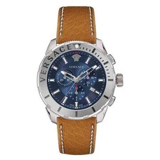 Versace Men’s Quartz Swiss Brown Leather Strap Blue Dial 48mm Watch VERG00218