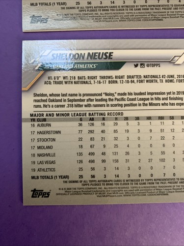 2020 Topps Chrome - Rookie Autographs Sheldon Neuse #RA-SN (AU, RC) Quantity 2 - Picture 14 of 14