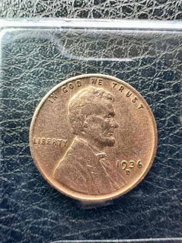 1936 D Lincoln Wheat Penny Small Date Rim Strike Through Rare Error Variety Fine