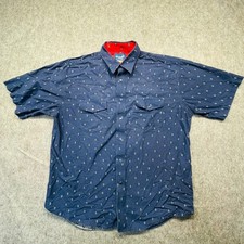 Wrangler Western Cowboy Shirt Men  s Large Blue Patterned Geometric Pearl Snap