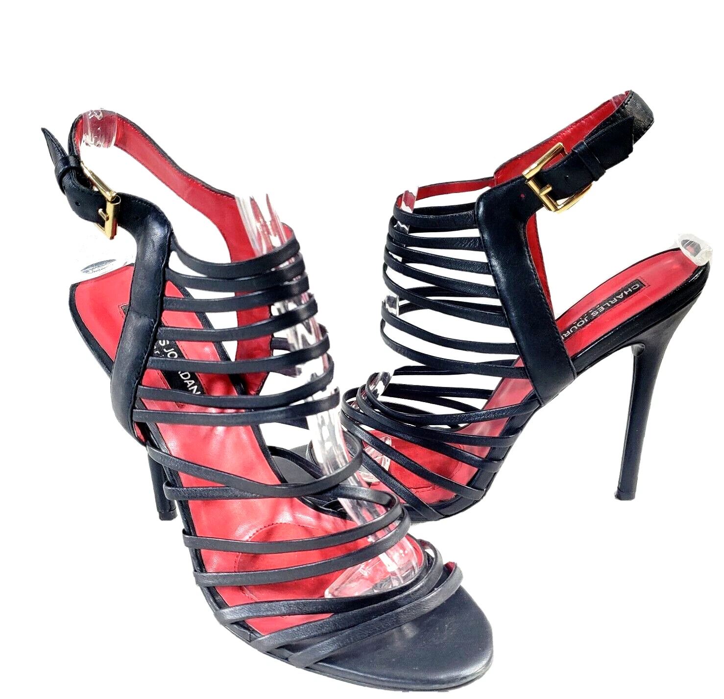 JORDAN Sandali CHARLES JOURDAN con cinturino in morbida pelle taglia 9 neri decolte tacco a spillo