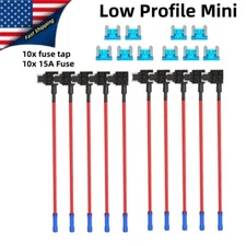 10X Add-A-Circuit Piggy Back Fuse Tap Low Profile Mini 15A Blade Fuse Holder Car