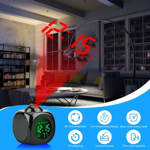 Alarm Clock LED Wall/Ceiling Projection LCD Digital Voice Talking Temperature - Picture 4 of 12
