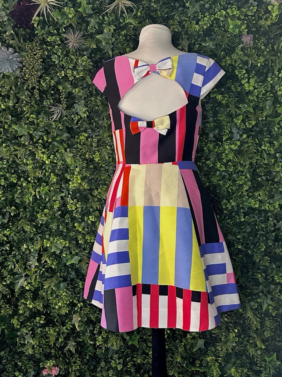 Kate Spade Vestito Donna 6 Multicolore Righe Fiocco Senza Maniche Colorato