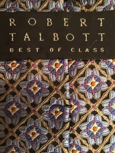 ROBERT TALBOTT TIE Floral Geometric Purple Blue Gold 4” 100% Silk Made USA - Picture 5 of 9