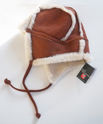 New CHAS MACKENZIE Real SHEARLING FUR Aviator Trapper Hat One Size ENGLAND