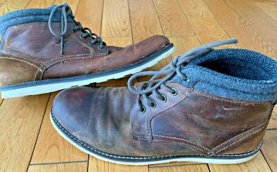 Mens Crevo Brown Chestnut Leather Ankle Lace Boots Geoff 225 Size 11 Memory  Foam