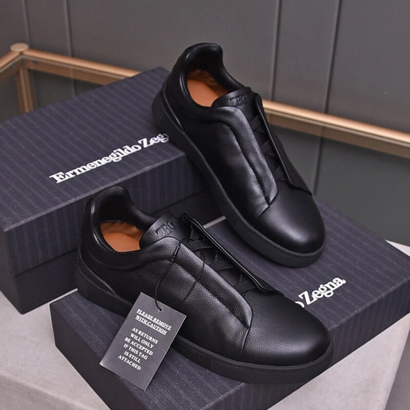 eZEGNA Zapatos sin cordones de cuero con correa cruzada Zapatos de tablero Foto 4 de 4