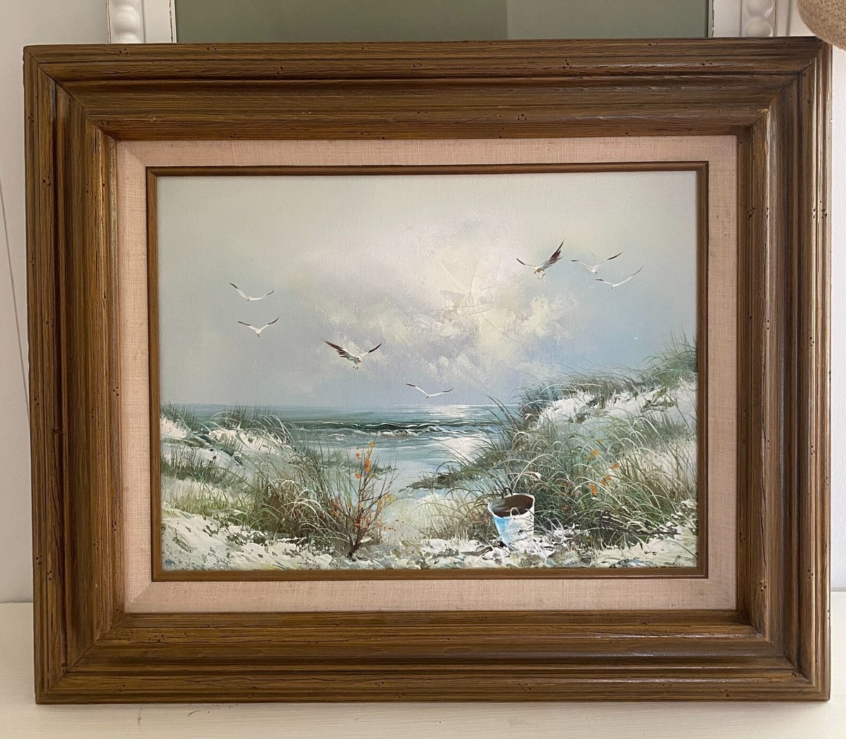 Original Oil Painting of Seascape / Beach Mid Century vintage by