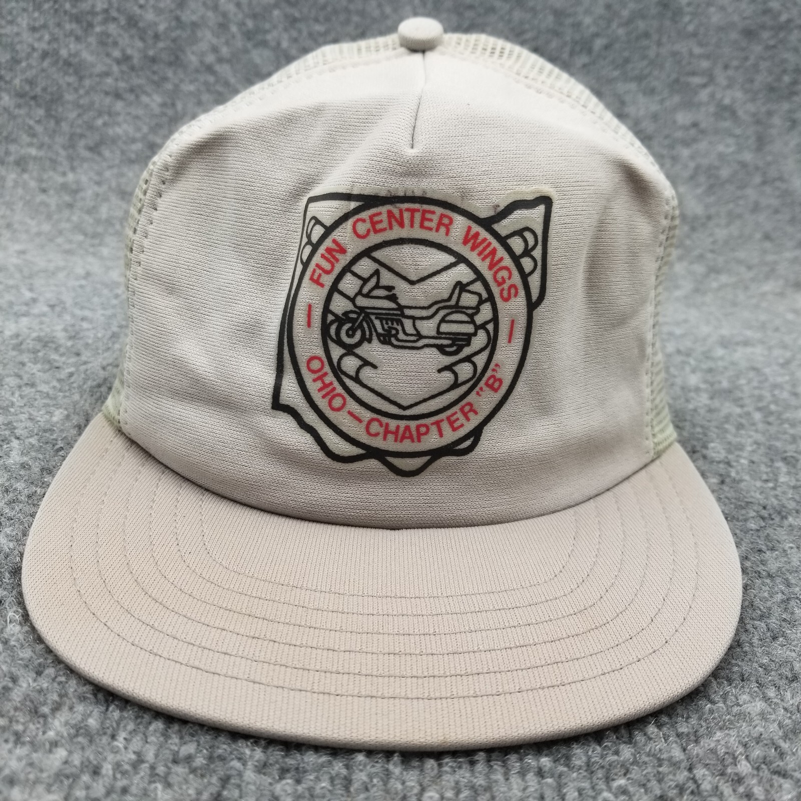 Vintage Fun Center Wings Ohio Trucker Hat Cap Gray Snapback Goldwings Motorcycle