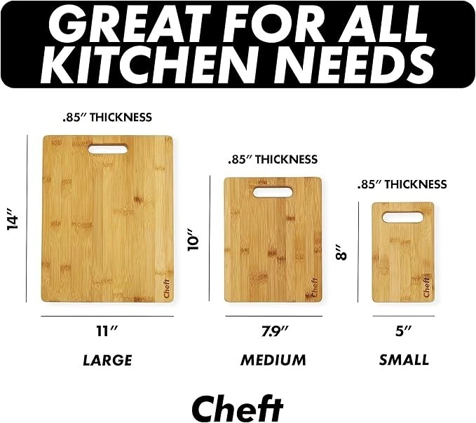 Cheft 3pc Bamboo Cutting Board Set - Thick Wood Serving Boards For Kitchen - Image 2 of 4