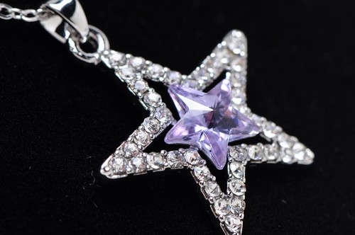 5.38 Ct Star Cut Style Shape Purple Amethyst CZ 18K White Gold Plated Pendant - Picture 3 of 3
