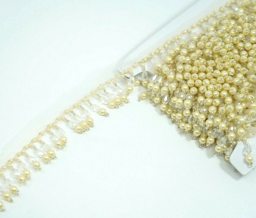 Borla de sari nupcial con flecos de cristal de 1 yarda coser borde de cortina encaje 1 pulgada - Imagen 15 de 49