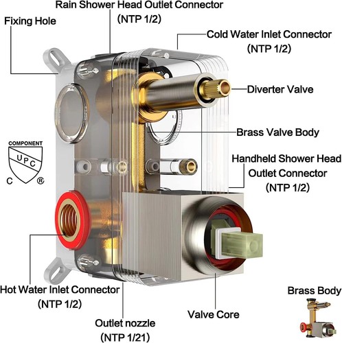 Rain Shower System 12 inch Shower Faucet Set with Tub Spout with Handheld Spray - Picture 3 of 8