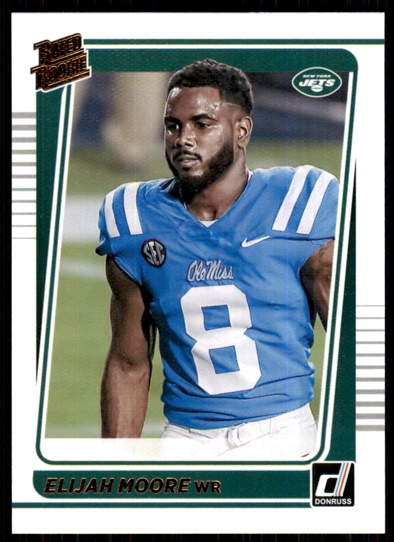 Elijah Moore 2021 Donruss Rated Rookie Canvas Portrait #271 New York Jets SP RC