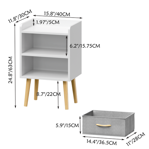 Nightstand With Collapsible Fabric Drawer, 2-Tier Storage End Table, Wood Side - Picture 15 of 23