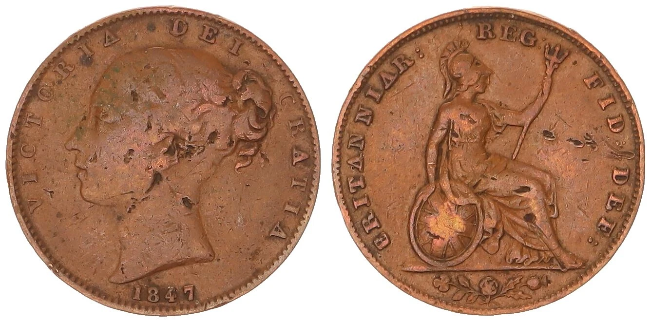 1847 Year Copper UK Coins
