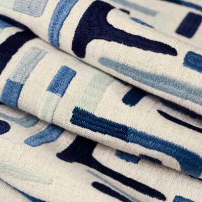 Stroheim Modern Abstract Crewel Embroidery Fabric- Varanasi Navy 3.85 yd 4339602