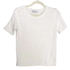 Ebby And I White Eyelash Fuzzy Short Sleeve Sweater Size Juniors M