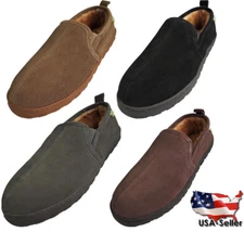 Norty Mens Genuine Leather Cowhide Suede Slippers - Twin Gore Slip On Loafer