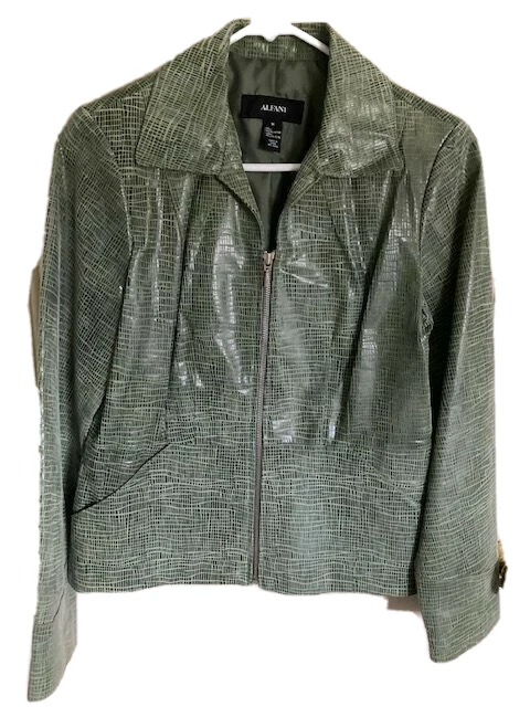 Alfani Womens Green Leather Blazer Jacket Size Medium Lined Full Zip  Snakeskin | eBay