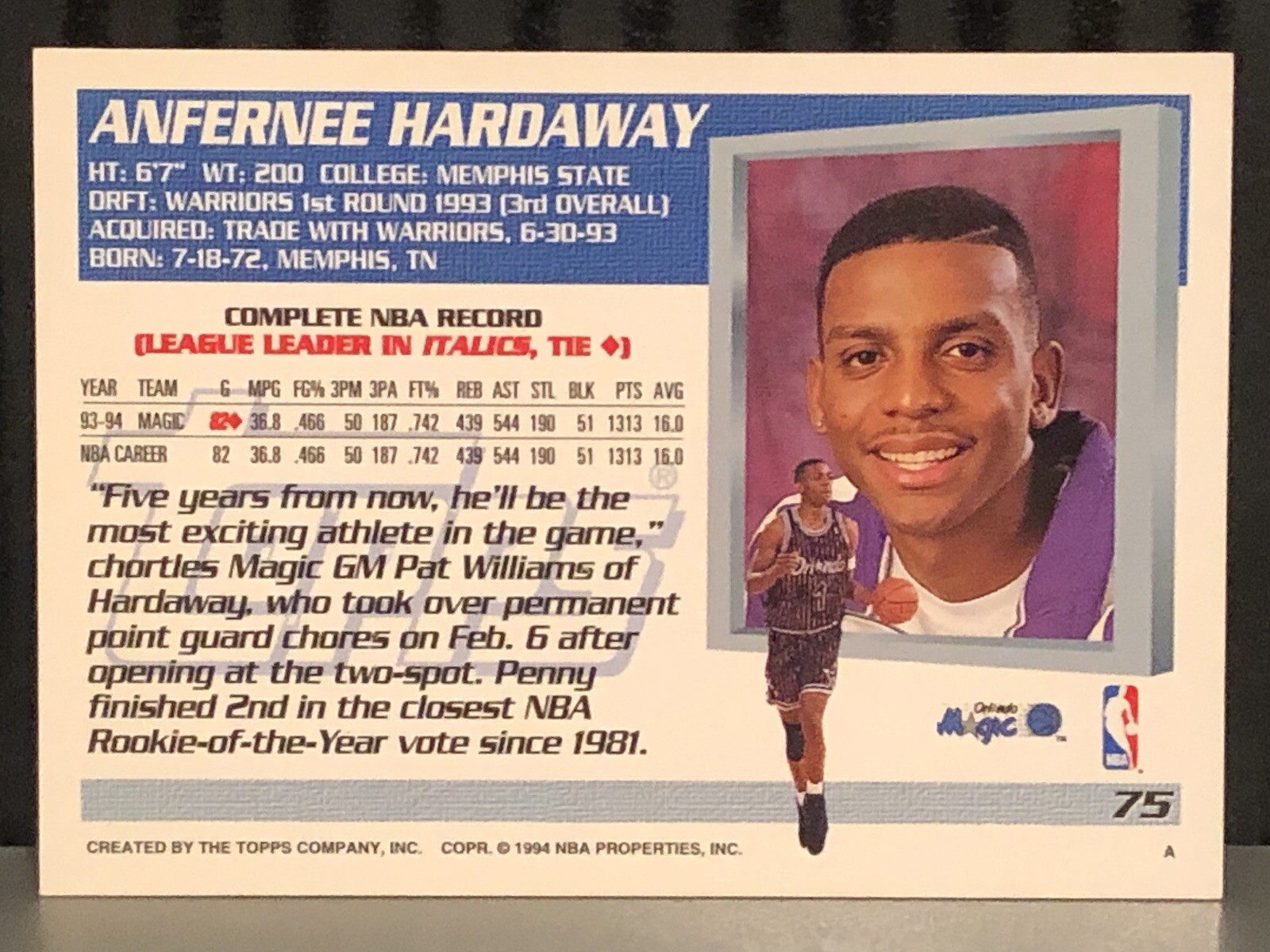 199495 Topps Anfernee Hardaway basketball card Orlando Magic 75 Penny Memphis eBay