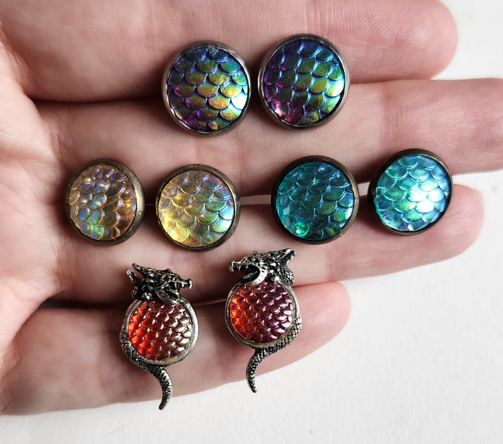 Multicolor Dragon Scale Stud Earrings Set of 4 Pairs