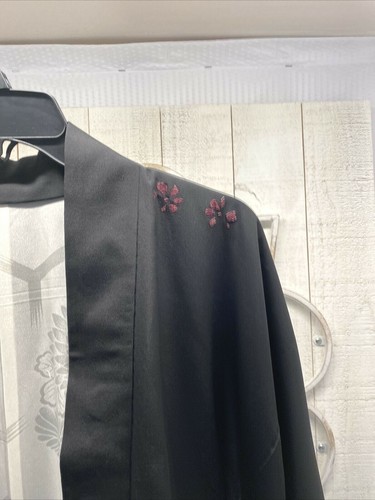 Handmade Japanese Style Kimono Jacket Black with Cherry Blossoms Beautiful - Picture 3 of 7