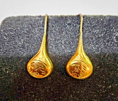 Goldtone Hershey's Kiss Shaped Dangle Drop Earrings puffed w/ Engraved- A13-READ