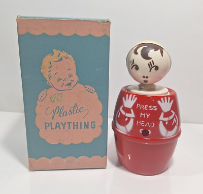 Irwin Plastic Plaything Squeeky Barrel Toy Vintage  w/ Original Box WORKING USA