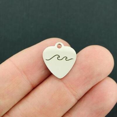 Wave Stainless Steel Small Heart Charms - BFS012-4325