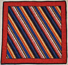 SCARF VINTAGE AUTHENTIC STRIPED ART RED BLUE YELLOW COTTON 26" SQUARE