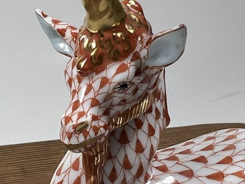 Herend Hungary Unicorn Fishnet Hand-Painted Orange Porcelain 24k Gold Accent - Picture 7 of 16