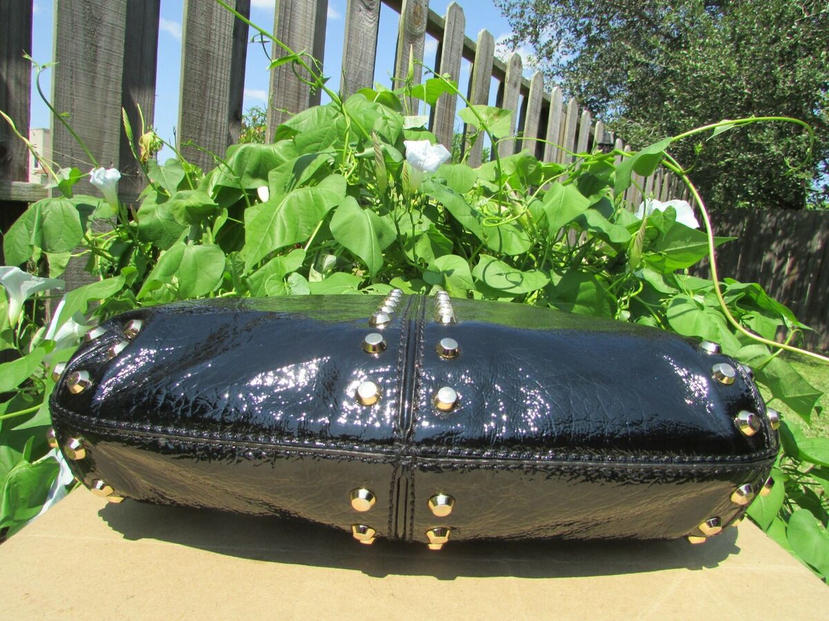 Michael Kors Astor Black Crinkled Patent Studded Leather Michael Kors Astor Black Crinkled Patent Studded Leather