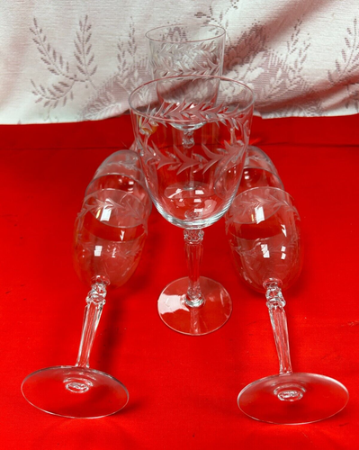 NEW-Set of 6 -Fostoria Holly Water Wine Goblets 7-7/8" Tall Clear Crystal Glass - Picture 4 of 9