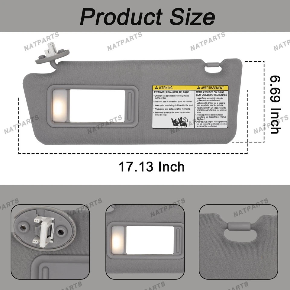 Par de parasol gris con luz para Toyota Tacoma 2005-2015 LH RH 7432004210B0 Foto 3 de 4