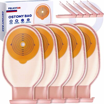 20 Colostomy Bags 1-Piece Drainable Ostomy Pouch Tape Clip Closures 15-65mm Cut