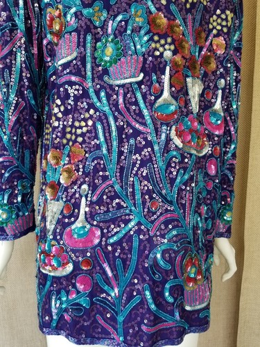 JUDITH ANN CREATIONS Womens Vintage jacket blazer purple sequins party holiday - Picture 8 of 19