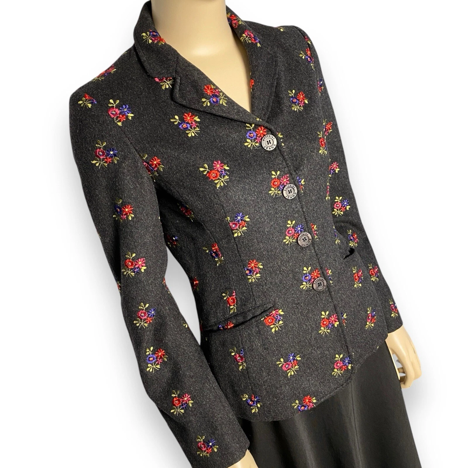 Giacca blazer donna Moschino vintage anni 90 lana ricamata fiori taglia 42 S M