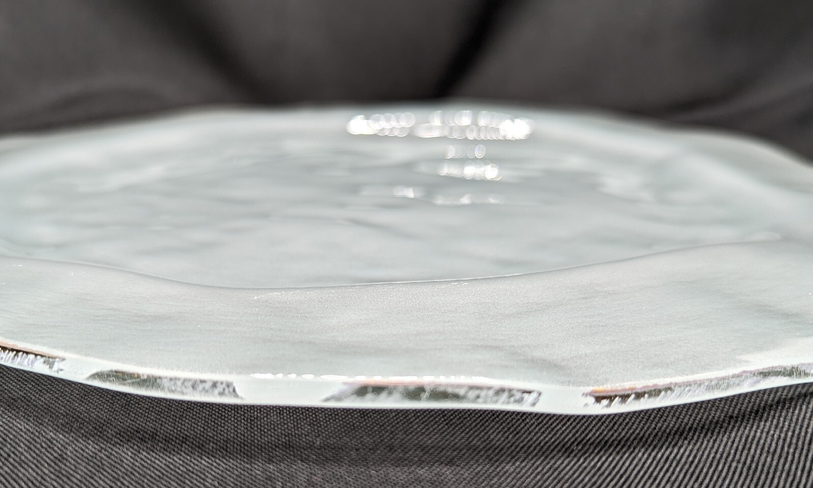 Annie Glass Frosted Freeform Platter Tray 12.5 in Gold Accent Signed Beach Ocean