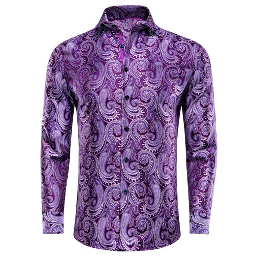 White Dress Shirts for Men Casual Long Sleeve Purple Button Down Top Shirt - Picture 52 of 103