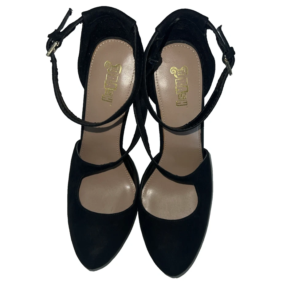 Tacones de aguja clásicos negros de gamuza sintética correas al tobillo Brash para mujer talla 9,5 Foto 2 de 4