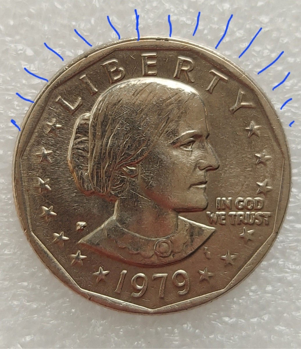 Susan B. Anthony, 1979-P. 1 Dollar. Double rim and wide rim